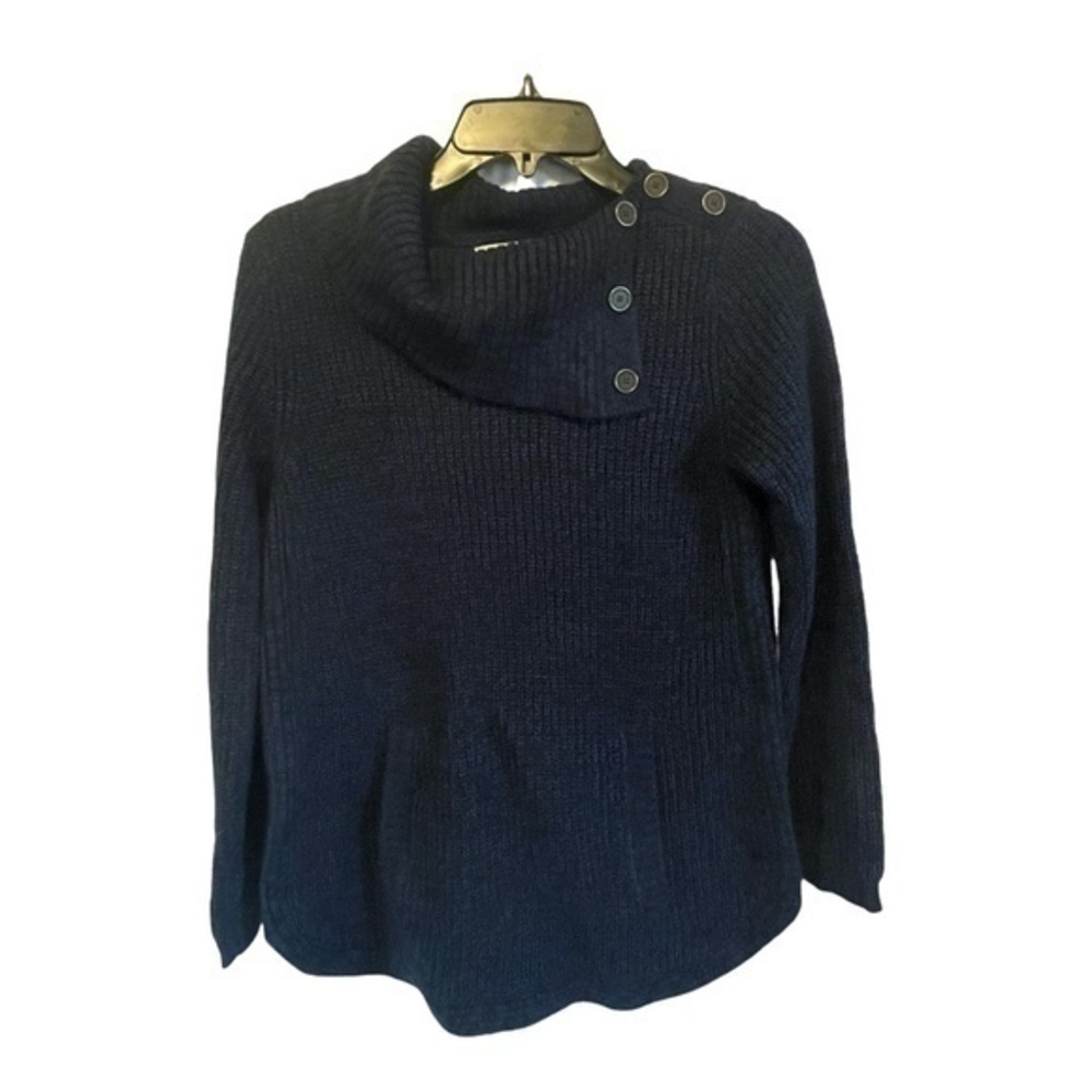 Style & Co Womens Petite Sweater Blue Heathered Knit Cowl Neck Size PM